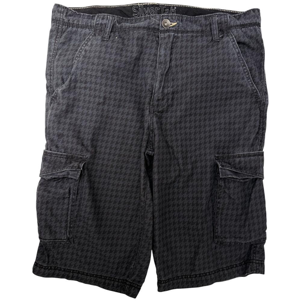 Silver Tab Cargo Shorts Mens 36 Black Houndstooth Utility Streetwear
